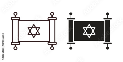 Scroll Torah icon with glyph and line. black vector icons for Web UI
