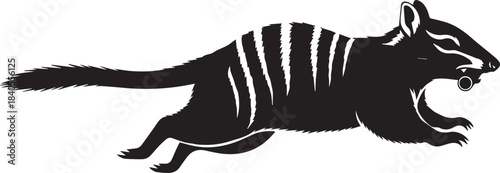 Black and white illustration of a tasmanian tiger running