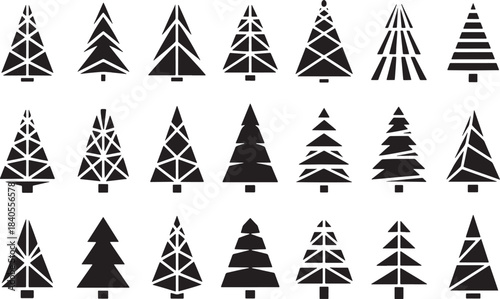 Ten simple black silhouette christmas trees festive holiday icons	
