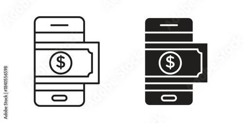Send money smartphone icon with glyph and line. black vector icons for Web UI