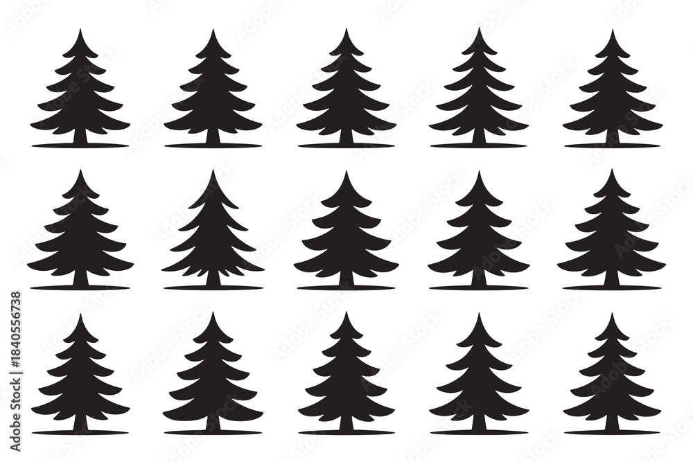Fototapeta premium Ten simple black silhouette christmas trees festive holiday icons