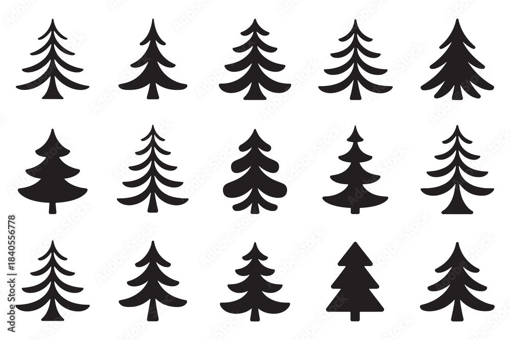 Obraz premium Collection of black silhouettes various trees nature forest 