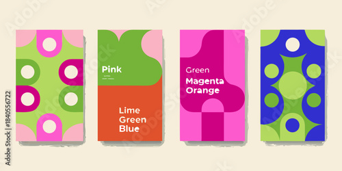 Abstract colorful geometric designs in vertical rectangular arrangements showcasing vibrant palettes