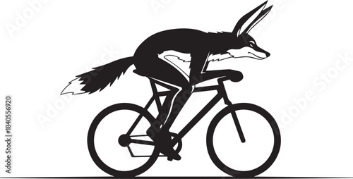 Whimsical silhouette of a fox riding a bicycle in motion