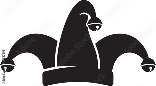 Black silhouette of a jester hat with bells