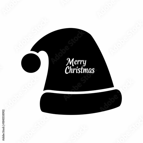 Minimalist Black and White Santa Hat Silhouette Merry Christmas Design