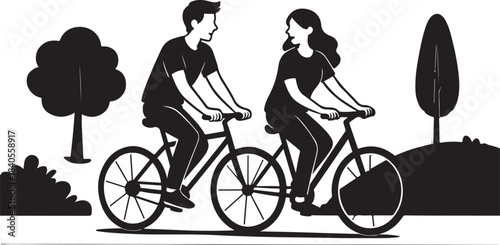 Young boy and young girl cycling on the street সাইকেল 