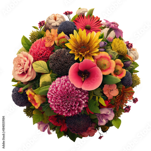 Floral Sphere on Transparent Background
