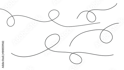 Dynamic and graceful black lines weaving and looping in a minimalist abstract pattern, ideal for decorative graphic design and elegant visual compositions