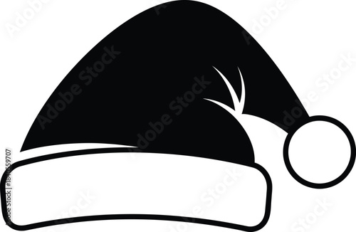 A floating Vector solid black icon for Santa hat black and white on white background  