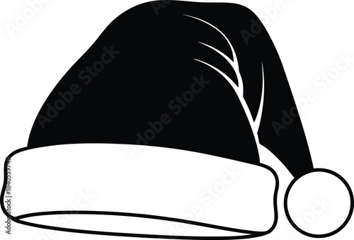 A floating Vector solid black icon for Santa hat black and white on white background  