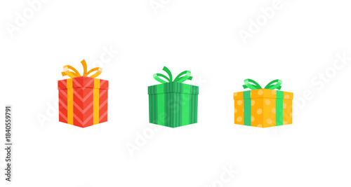Colorful gift boxes with bows on white background for celebrations