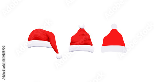 Festive Santa Claus hats in various styles on a clean white background