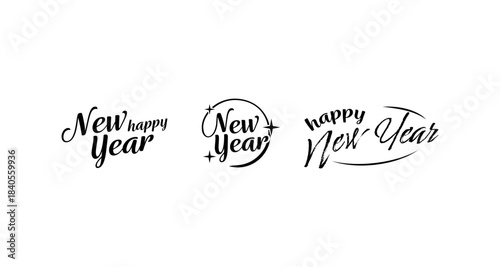 Happy New Year greetings in elegant black calligraphy on a white background