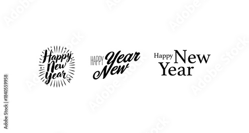 Happy New Year greetings in stylish typography on a white background