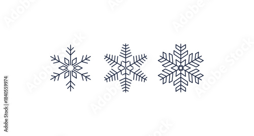 Minimalist snowflake illustrations in a row on a white background for winter designs