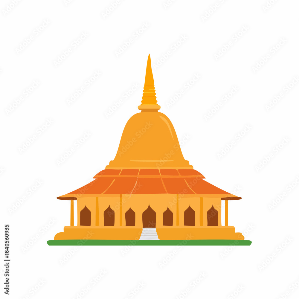 Naklejka premium Golden Stupa Temple Icon Vector Illustration Cultural Asian Pagoda
