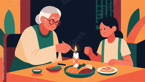 Illustration Of Parent Or Grandparent Demonstrating A Cultural Ritual Vector Design Template