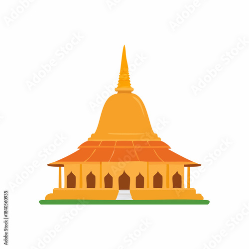 Golden Stupa Temple Icon Vector Illustration Cultural Asian Pagoda