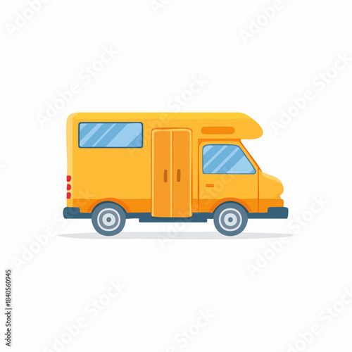 Yellow Camper Van Travel Icon Flat Design Illustration Adventure Summer Trip