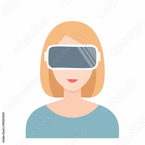Female wearing VR Headset vector avatar illustration, Digital technology simulation device, virtual reality goggles for female users