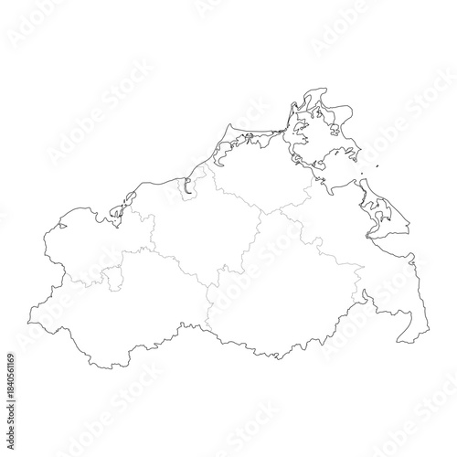 High Detail Vector Map of Mecklenburg-Western Pomerania Germany with Districts and Political Boundaries Black Outline Isolated on Transparent Background (Mecklenburg-Vorpommern Karte)