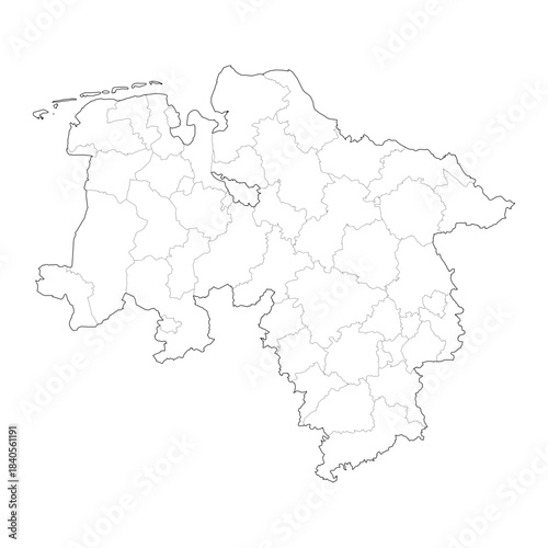 High Detail Vector Map of Lower Saxony Germany with Districts and Political Boundaries Black Outline Isolated on Transparent Background (Niedersachsen Karte)