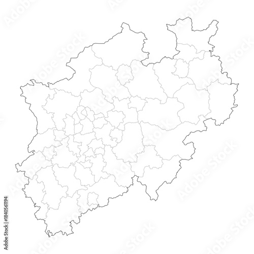 High Detail Vector Map of North Rhine-Westphalia Germany with Districts and Political Boundaries Black Outline Isolated on Transparent Background (Nordrhein-Westfalen Karte)