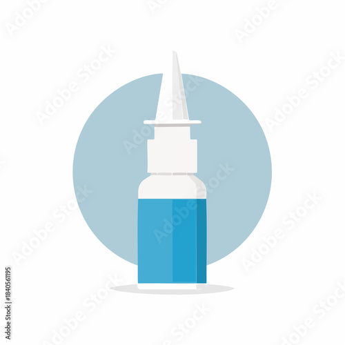 Nasal Spray Bottle against Allergy or Cold Relief Isolated on Blue Round Background for Advertisement Medical Concept