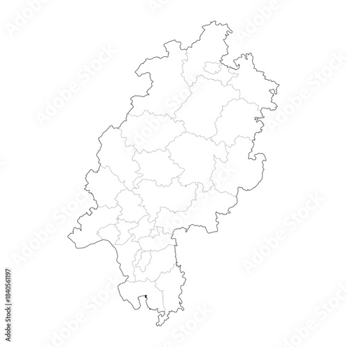 High Detail Vector Map of Hesse Germany with Districts and Political Boundaries Black Outline Isolated on Transparent Background (Hessen Karte)