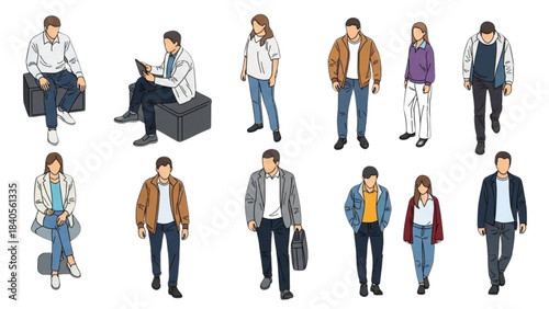 Isometric auto cad drawing of diverse people for architectural visualization.