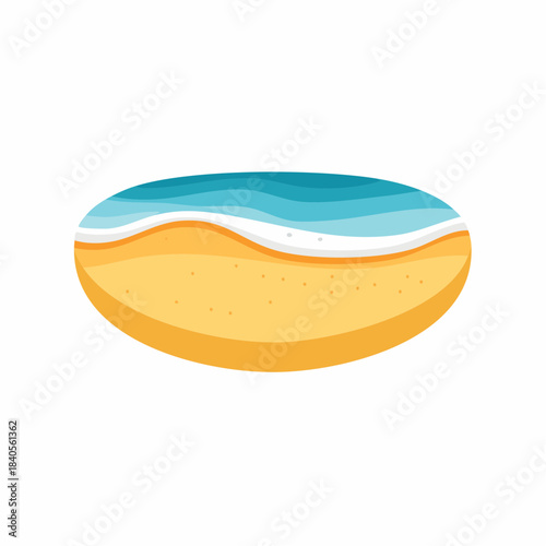 Oval Beach Scene with Blue Ocean Waves and Golden Sand Illustration Vacation Getaway