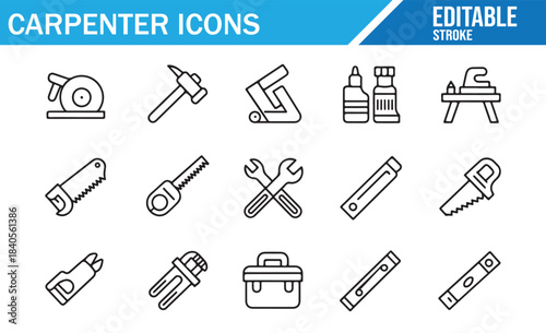 Building and repair carpenter equipment vector icon set for industrial graphics