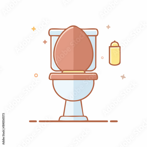 Simple Toilet Illustration with Raised Lid and Toilet Paper Dispenser for a Clean Bathroom