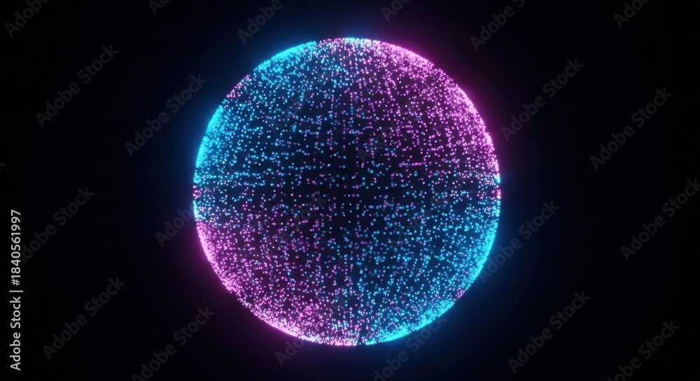 Naklejka premium Blue and Pink Neon Vibrant glowing neon particle 3d sphere