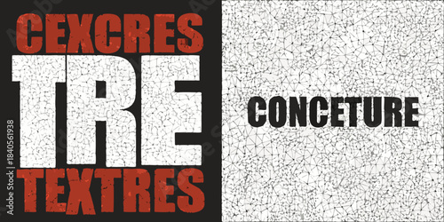 Abstract graphic design with bold text and textured background elements