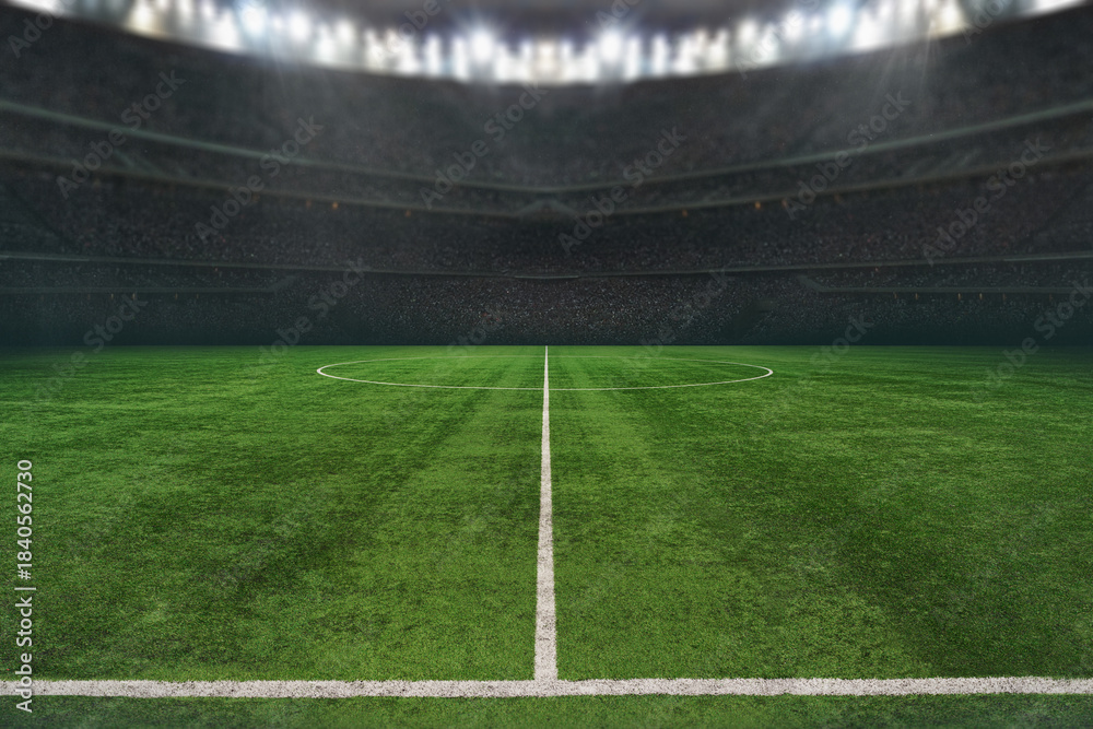 Naklejka premium green textured soccer game field - center, midfield