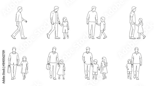 Human figures set for architectural plans, an auto cad drawing of a family.
