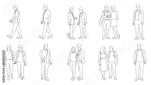 A set of people figures for design visualization, an auto cad drawing.