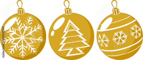 Vector illustration of golden Christmas balls, isolated on a transparent background, ideal for festive and elegant holiday visuals.