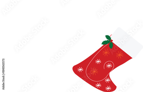 Red christmas stocking with holly decoration