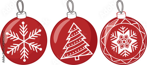 Red Christmas balls, isolated with no background, perfect for adding festive charm to holiday-themed designs.