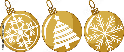 Golden Christmas balls, isolated with no background, perfect for adding a luxurious touch to holiday designs.