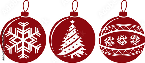 Vector illustration of red Christmas balls, isolated and transparent, ideal for seamless integration into holiday graphics.