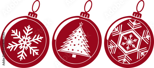Bright red Christmas balls, isolated on a transparent background, perfect for festive illustrations and decorations.