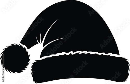 Vector solid black icon for Santa hat black and white on white background  