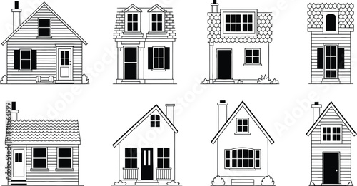 Set of simple house vector line art icons for real estate and architecture design