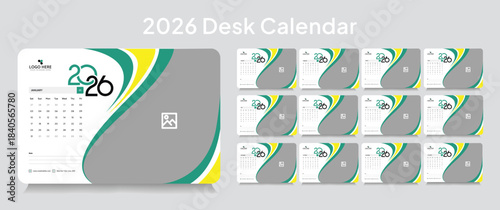 Customizable desk calendar 2026 template, corporate desk calendar schedule 2026 monthly 12-page planner layout, editable vector eps 10 file format