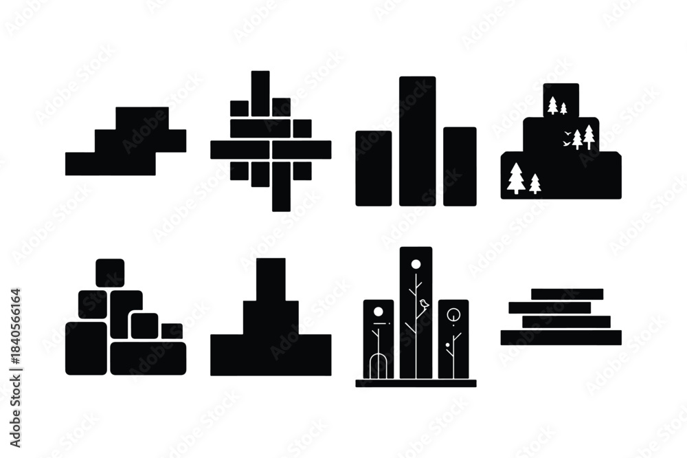 Fototapeta premium Decor Wood Block Art Silhouette Set