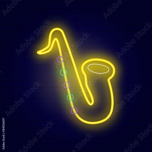 Neon vector illustration of a saxophone